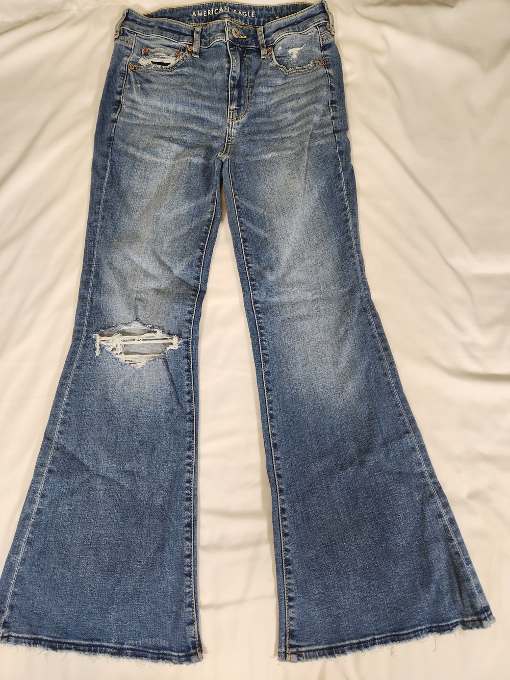 American Eagle Outfitters Light Blue Distressed Flare Jeans